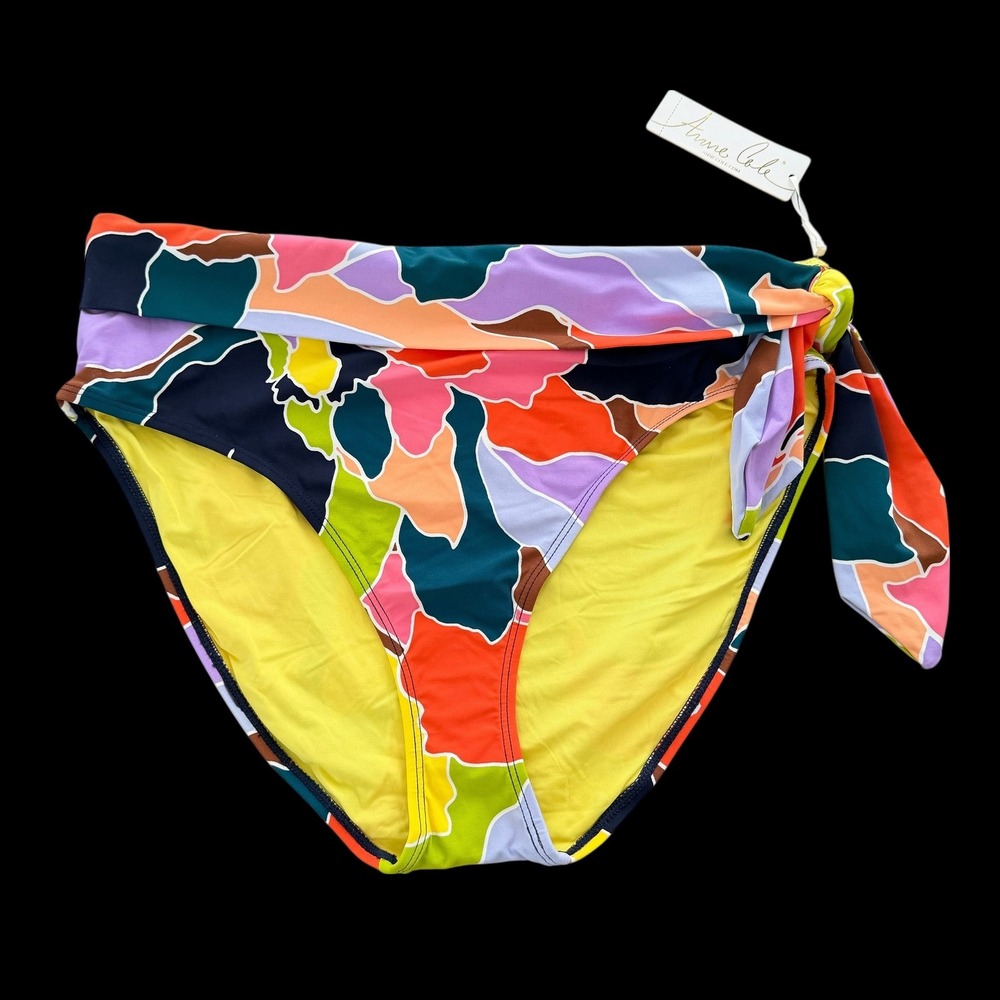 NWT Anne Cole Women's Abstract Floral High Waist Tie Front Bikini Bottoms XL New